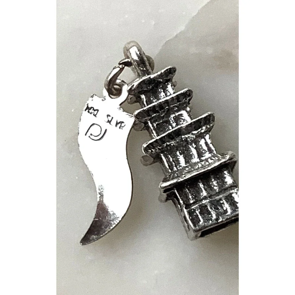Vintage Chinatown Charm San Francisco Pagoda Nickel Silver Pendant Signed